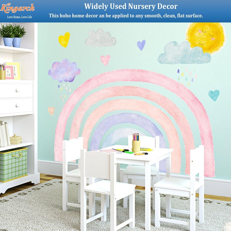 Kingarch Large Boho Rainbow Wall Decals, Clouds Sun Hearts Peel and Stick Fabric Nursery Wall Decor, Removable Home Room Wall Decor Murals Stickers for Kids Girls Toddler Bedroom Living Room Playroom - Image 3